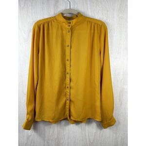 Everly Mustard Mandarin Collar Blouse Button Up Boho Chic Womens Medium Top